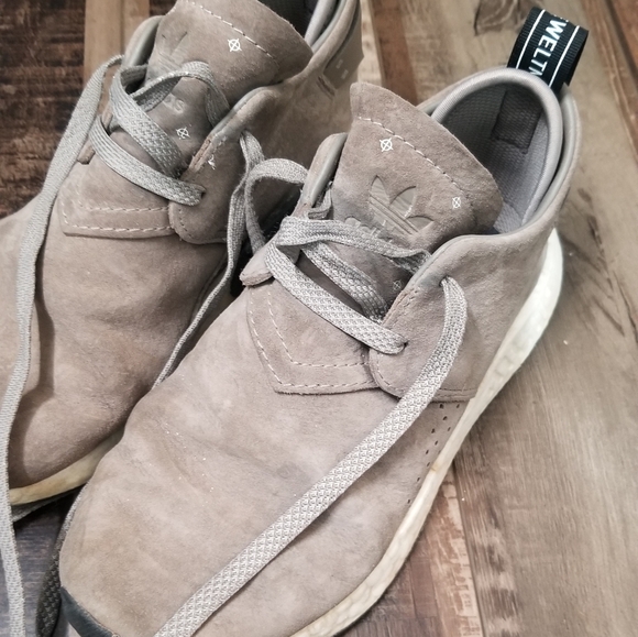 Grey beige suede running sneakers adidas womens 7 - Picture 2 of 4
